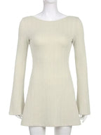 Cable Knit Boat Neck Bell Sleeve Bodycon Mini Dress