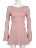 Cable Knit Boat Neck Bell Sleeve Bodycon Mini Dress