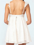Eyelet Lace Bustier Ruffle Strap Empire Waist Babydoll Mini Dress