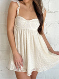 Eyelet Lace Bustier Ruffle Strap Empire Waist Babydoll Mini Dress