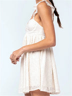 Eyelet Lace Bustier Ruffle Strap Empire Waist Babydoll Mini Dress