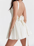 Wide Strap Back Bow Backless Fit and Flare Mini Dress