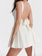 Wide Strap Back Bow Backless Fit and Flare Mini Dress