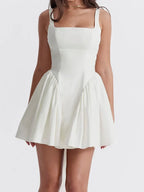 Wide Strap Back Bow Backless Fit and Flare Mini Dress