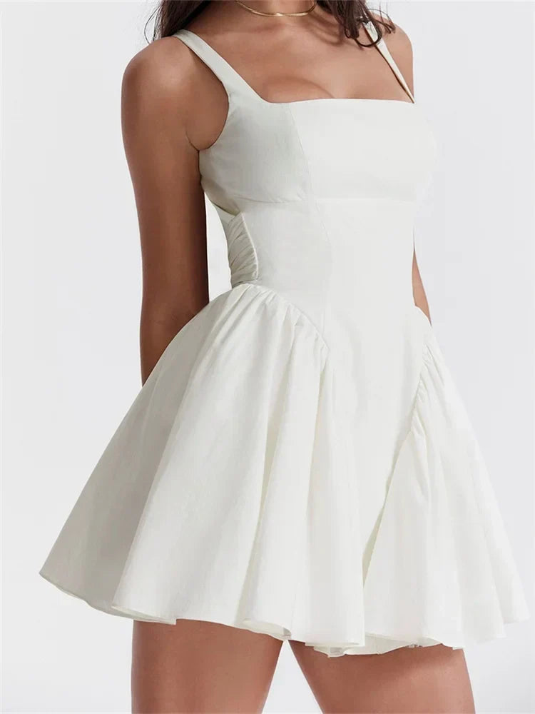 Wide Strap Back Bow Backless Fit and Flare Mini Dress