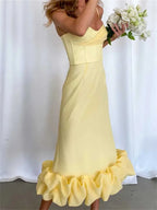 Spaghetti Strap Sweetheart Neck Ruffle Flounce Hem Mermaid Midi Dress