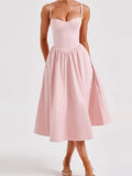 Sweetheart Bustier Dropped Waist Gathered Skirt Midi Dress
