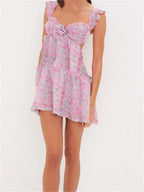 Sweetheart Smocked 3D Rosette Floral Tiered Side Cutout Mini Dress