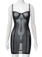Mesh Bustier Underwire Cup Spaghetti Strap Bodycon Cami Mini Dress