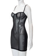 Mesh Bustier Underwire Cup Spaghetti Strap Bodycon Cami Mini Dress