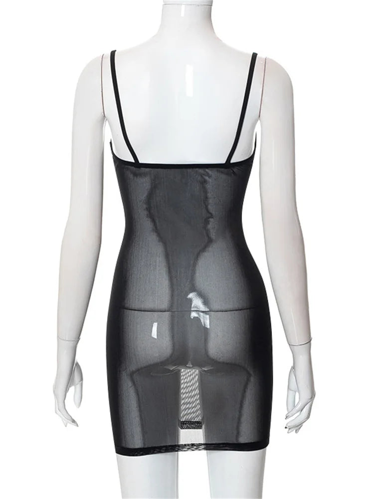 Mesh Bustier Underwire Cup Spaghetti Strap Bodycon Cami Mini Dress