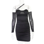 Mesh Long Sleeve Corset Sweetheart Neck Ruched Bodycon Mini Dress