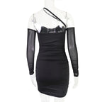 Mesh Long Sleeve Corset Sweetheart Neck Ruched Bodycon Mini Dress