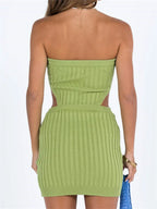 Ribbed Knit Side Cut Out Strapless Tube Bodycon Mini Dress