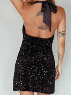 Sequin Halter Cowl Neck Bodycon Mini Dress