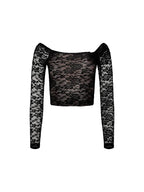 Sexy Lace Floral Slash Neck Long Sleeve Off Shoulder Spring Fall T-shirts