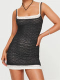 Layered Lace Overlay Spaghetti Strap Square Neck Bodycon Mini Dress
