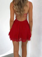 Lace Panel Ruched Bust Spaghetti Strap Fit and Flare Mini Dress