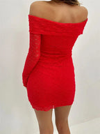Floral Lace Off Shoulder Long Sleeve Bodycon Mini Dress