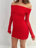 Floral Lace Off Shoulder Long Sleeve Bodycon Mini Dress