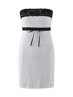 Off Shoulder Lace Trim Tube Mini Dresses