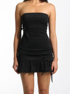 Strapless Side Bow Detail Ruffle Hem Bodycon Tube Mini Dress