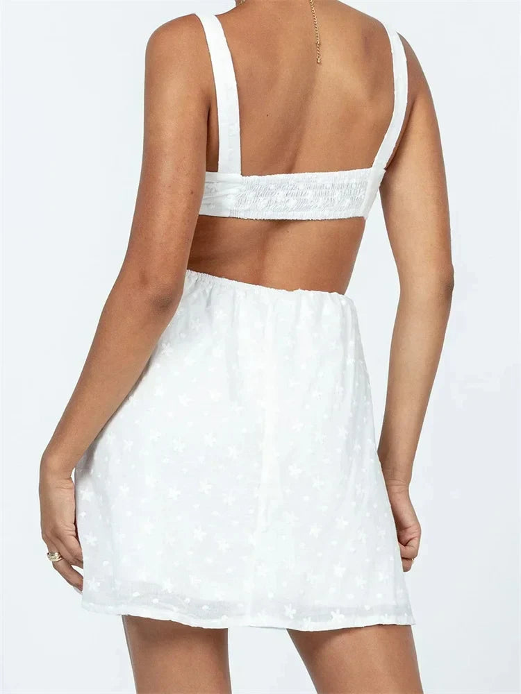 Embroidered Sweetheart Waist Cut Out Side Slit Bodycon Mini Dress