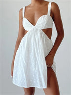 Embroidered Sweetheart Waist Cut Out Side Slit Bodycon Mini Dress