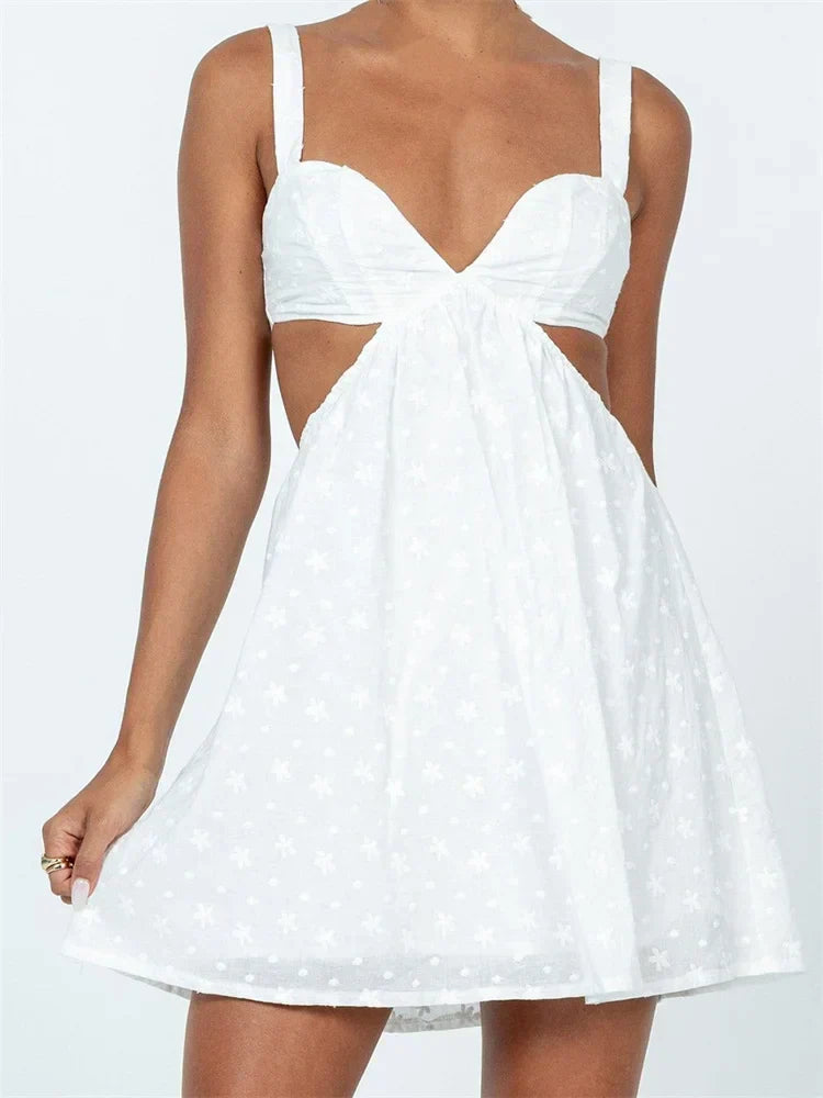 Embroidered Sweetheart Waist Cut Out Side Slit Bodycon Mini Dress