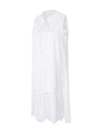 Eyelet Lace V-Neck Tassel Tie Tiered Ladder Trim Babydoll Mini Dress