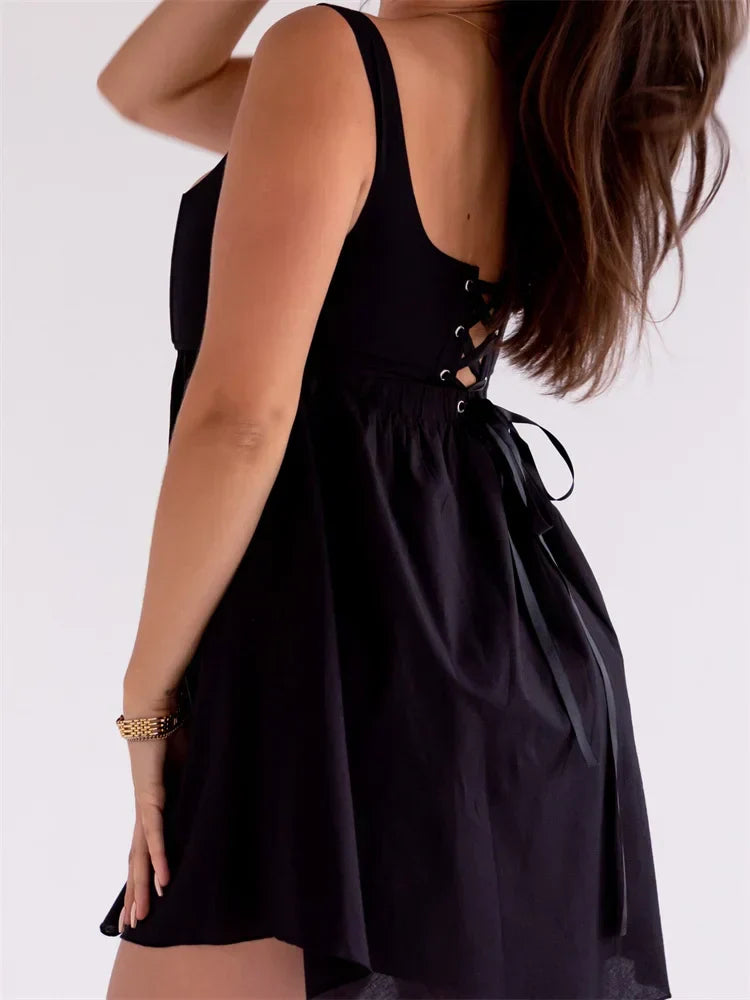 Square Neck Corset Seam Empire Waist Babydoll Mini Dress