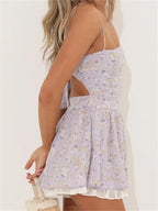 Dainty Floral Square Neck Spaghetti Strap Tiered Ruffle Hem Mini Dress