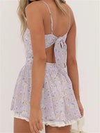 Dainty Floral Square Neck Spaghetti Strap Tiered Ruffle Hem Mini Dress