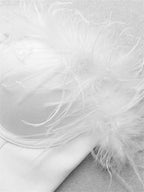Women Fur Feather Patchwork Tube 2024 New Sexy Summer Strapless Off Shoulder Backless Back Zip Up Slim Vest Crop Top