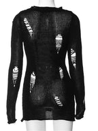 Distressed Open Knit Mock Neck Chest Cut Out Long Sleeve Mini Dress