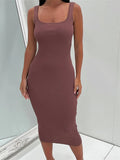 Ribbed Knit Scoop Neck Tank Strap Bodycon Midi Dress