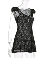 Floral Lace Sweetheart Neck Keyhole Button Cap Sleeve Bodycon Mini Dress