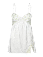 Floral Jacquard Tie Shoulder Sweetheart Neck Lace Trim Side Slit Mini Slip Dress