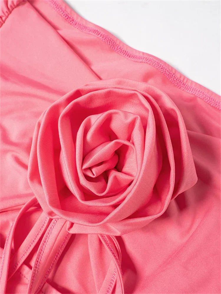Off Shoulder Ruched Rosette Keyhole Bell Sleeve Bodycon Mini Dress