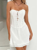 Strapless Corset Lace Up Tiered Hem Mini Dress