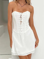 Strapless Corset Lace Up Tiered Hem Mini Dress