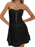 Strapless Corset Lace Up Tiered Hem Mini Dress