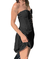 Strapless Corset Lace Up Tiered Hem Mini Dress