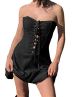Strapless Corset Lace Up Tiered Hem Mini Dress