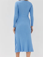 Ribbed Knit Long Sleeve Mock Neck Twist Front Cutout High Split Maxi Dress