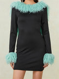 Faux Fur Collar and Cuff Long Sleeve Bodycon Mini Dress