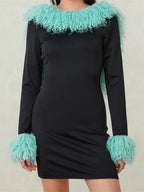 Faux Fur Collar and Cuff Long Sleeve Bodycon Mini Dress