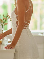 Eyelet Lace Halter Ruched Bodice Side Slit Bodycon Mini Dress