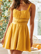 Ruched Tie Front Lace Waist Band A-Line Mini Dress
