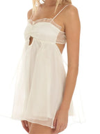 Mesh Layered Ruched Bust Cutout Babydoll Mini Dress